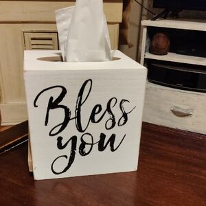 White Tissue Box Holder with 'Bless You' Have 2 Brand New In Box Never Open